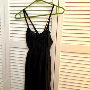 Kensie Black Dress Midi Front Beaded Back Cross EUC XS Lined
